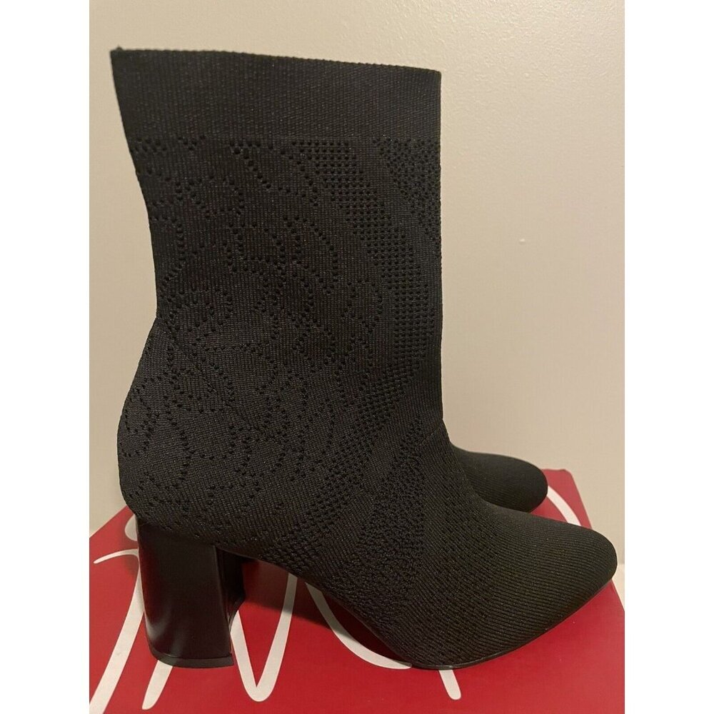 Size 7.5 - IMPO Wedge Heel Black Stretch Knit Memory Foam Bootie NEW IN BOX